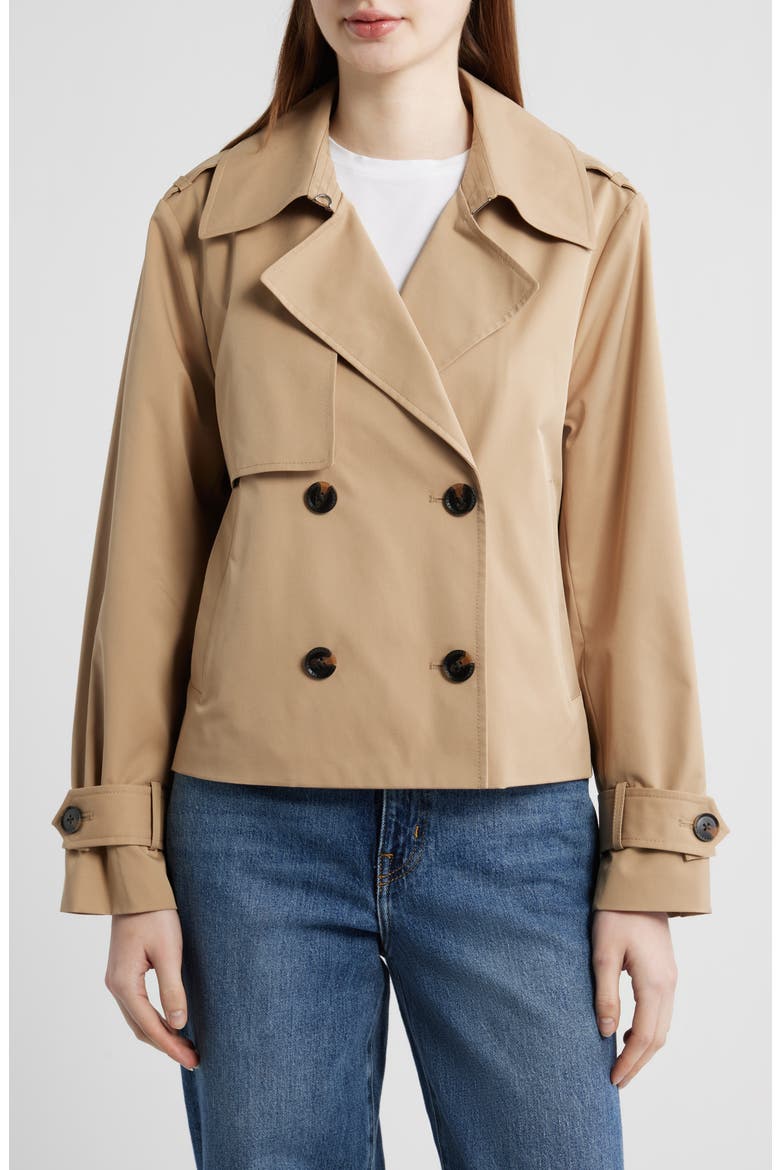 Floral Lining Short Trench Coat, Main, color, CAMEL