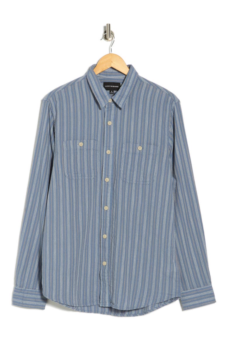 Stripe Dobby Button-Up Shirt, Alternate, color, BLUE STRIPE