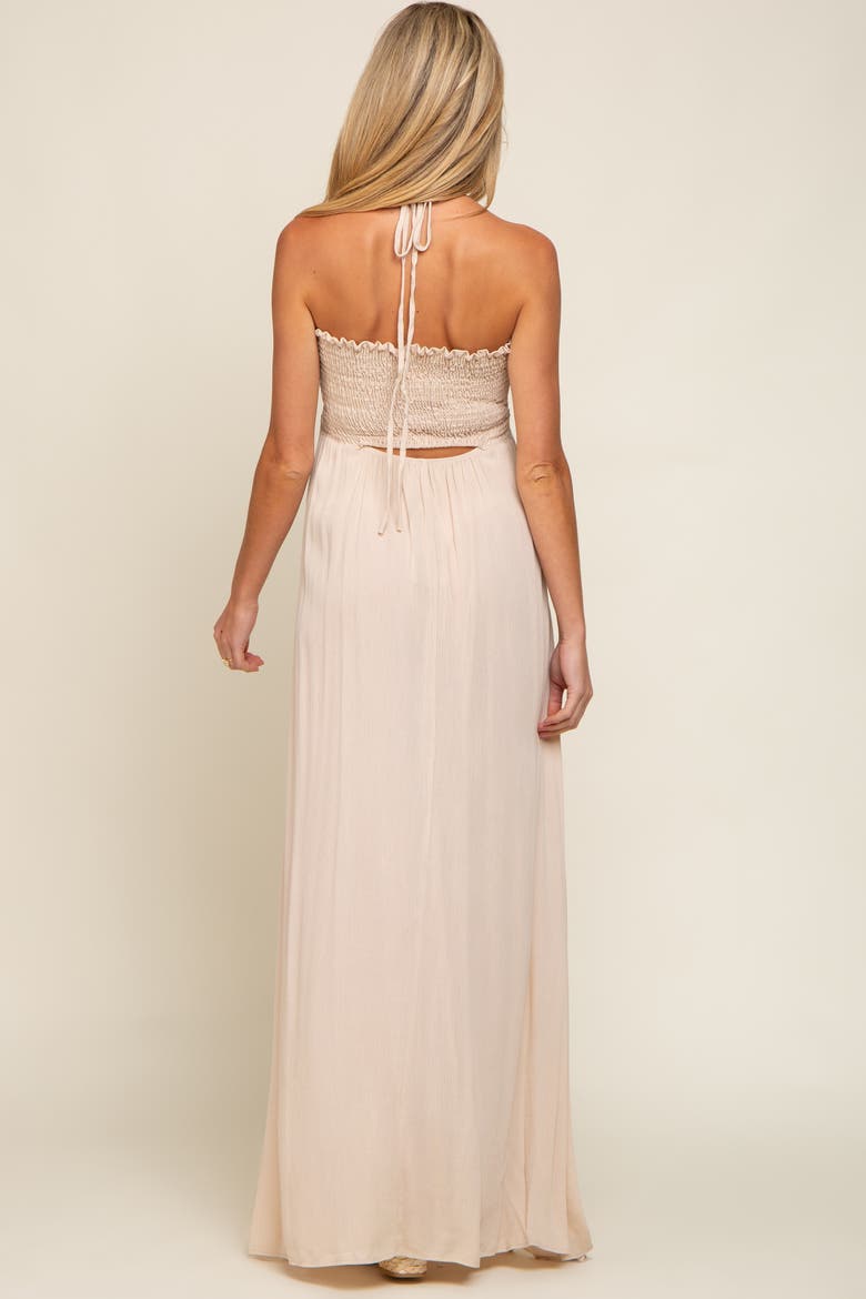 Smocked Halter Maxi Dress, Alternate, color, Beige