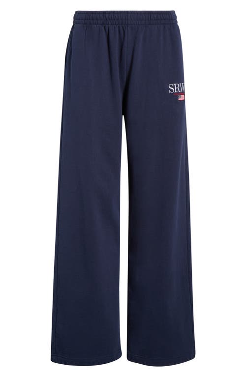 Sporty And Rich Sporty & Rich Nautical Embroidered Wide Leg Sweatpants In Blue