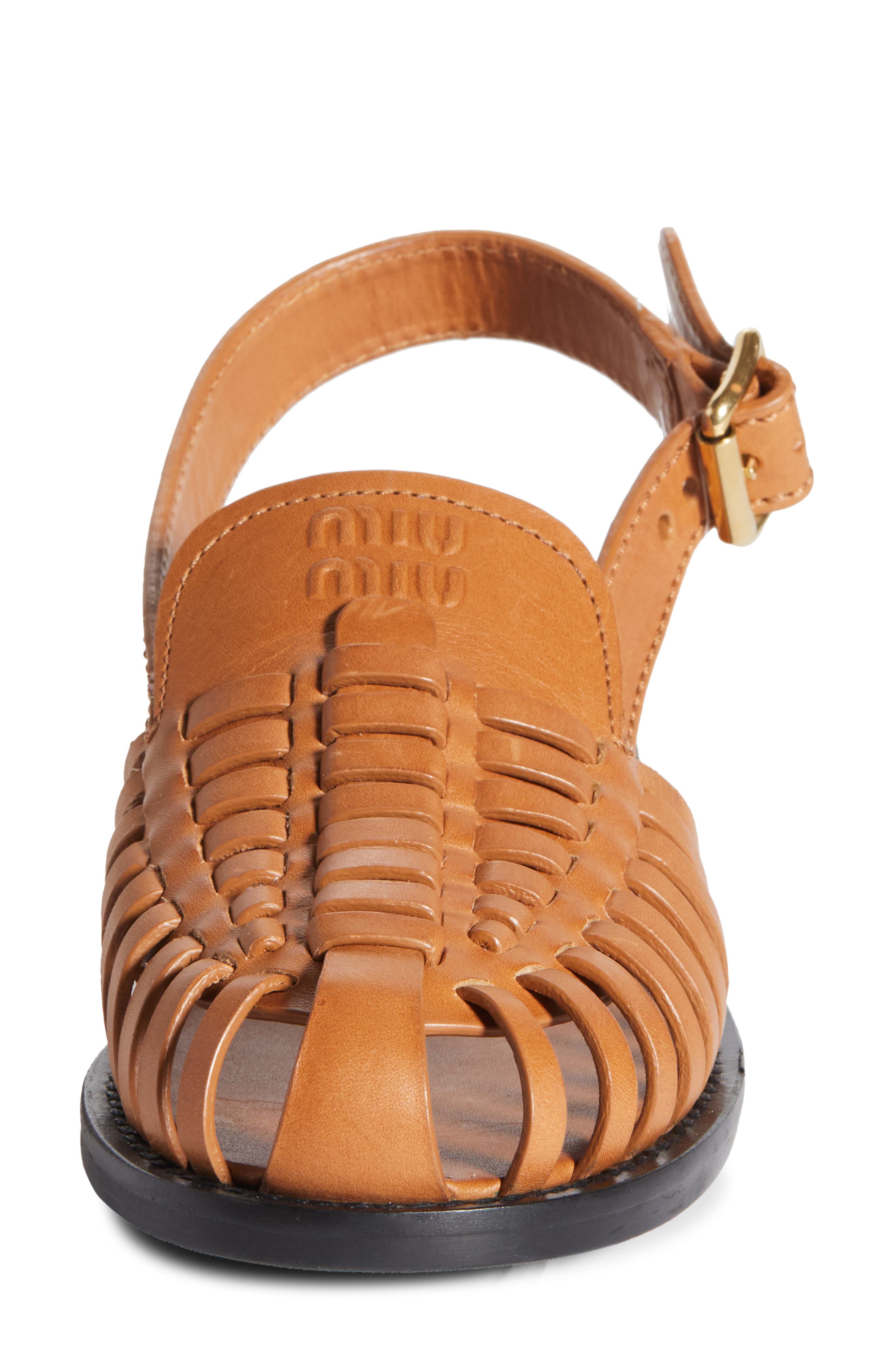 Miu Miu Slingback Huarache Sandal, Alternate, color, Brown