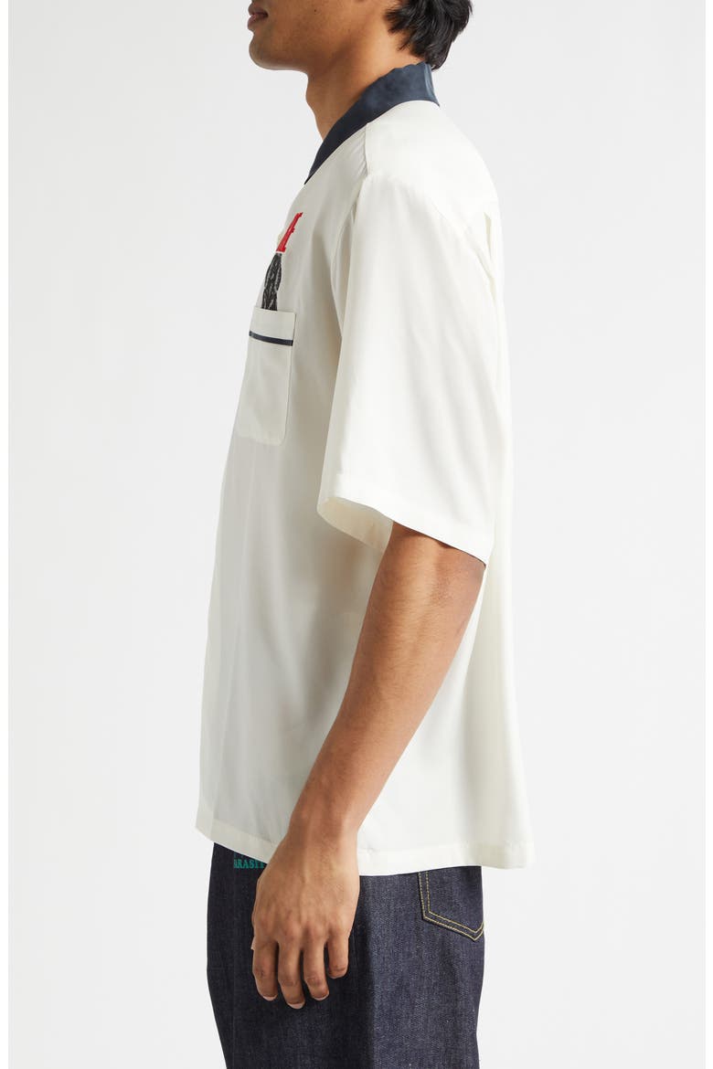Graphic Short Sleeve Cupro Blend Button-Up Shirt, Alternate, color, IVORY