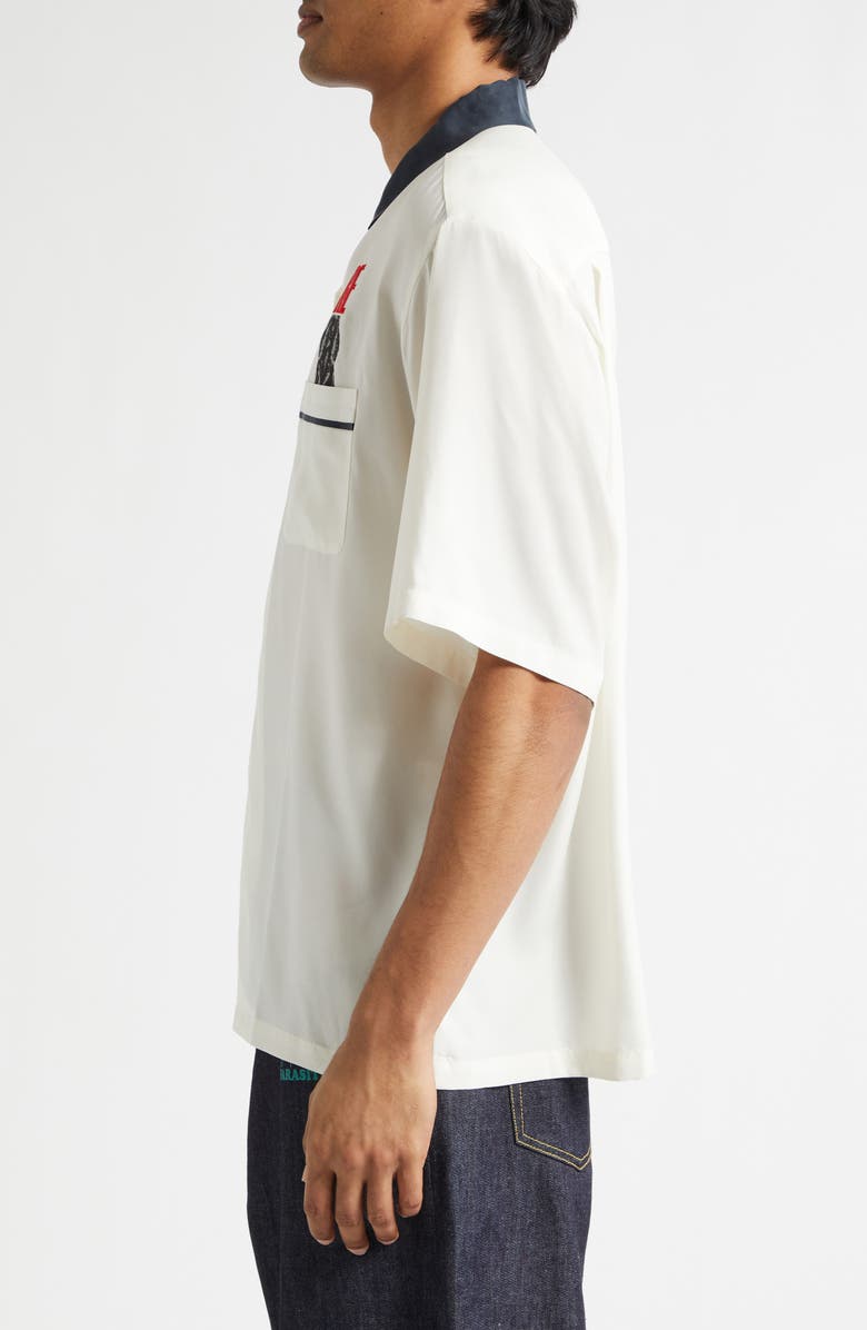 Undercover Graphic Short Sleeve Cupro Blend Button-Up Shirt, Alternate, color, Ivory