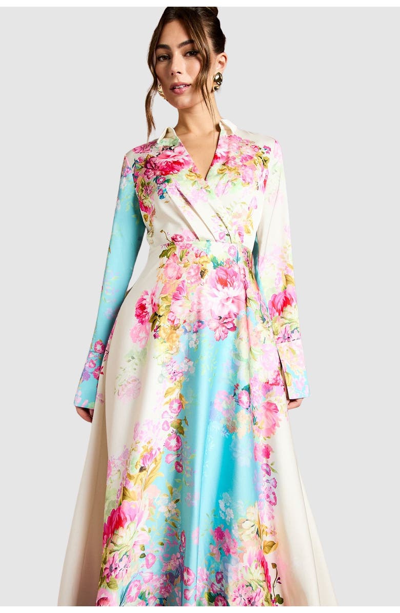 Coast Placement Print Wrap Front Gown, Alternate, color, Multi