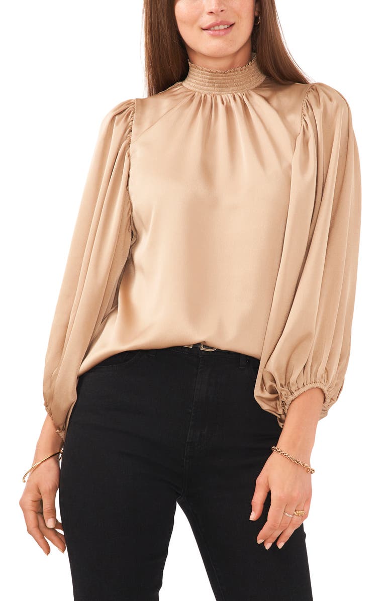 Vince Camuto Smocked Neck Balloon Sleeve Blouse, Main, color, 