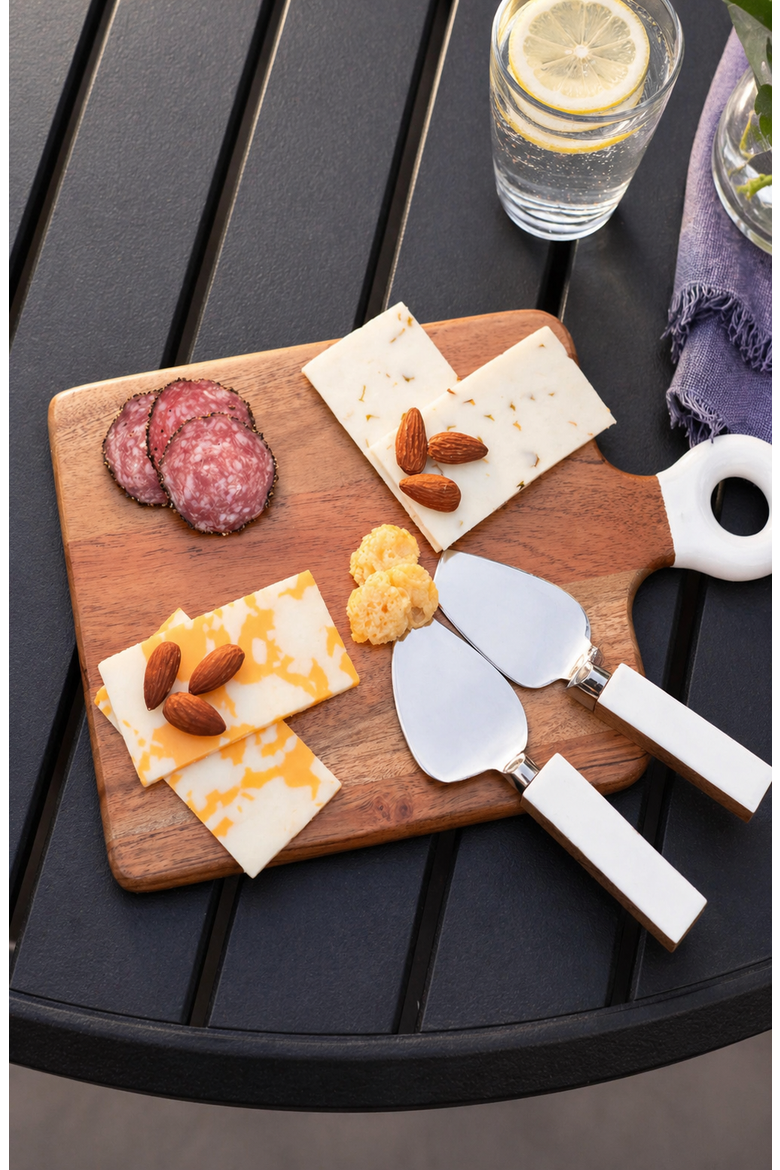 Wood + White Collection, Mini Charcuterie Board and Set of 2 Knives, Alternate, color, White and Brown
