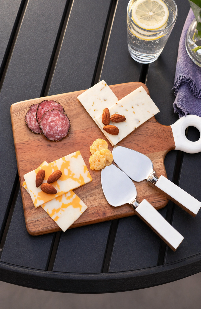 Jeanne Fitz Wood + White Collection, Mini Charcuterie Board and Set of 2 Knives, Alternate, color, White And Brown