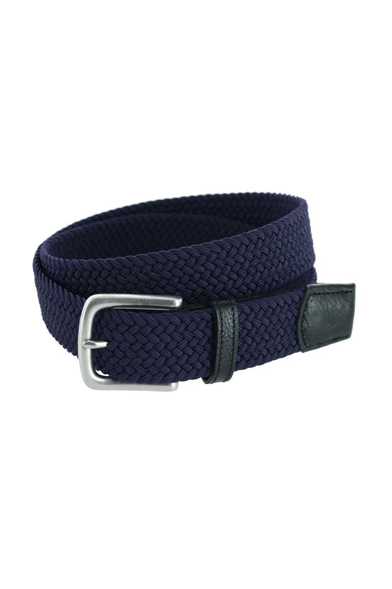 Riverside Big and Tall Solid Stretch Weave Belt, Main, color, Navy