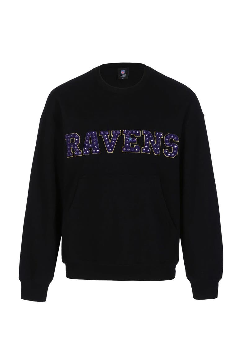 Women's Cuce Black Baltimore Ravens Chenille Jeweled Sweatshirt, Main, color, Black