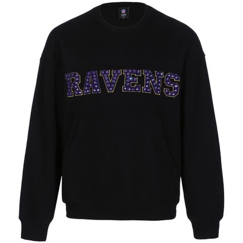 Women's Cuce Black Baltimore Ravens Chenille Jeweled Sweatshirt