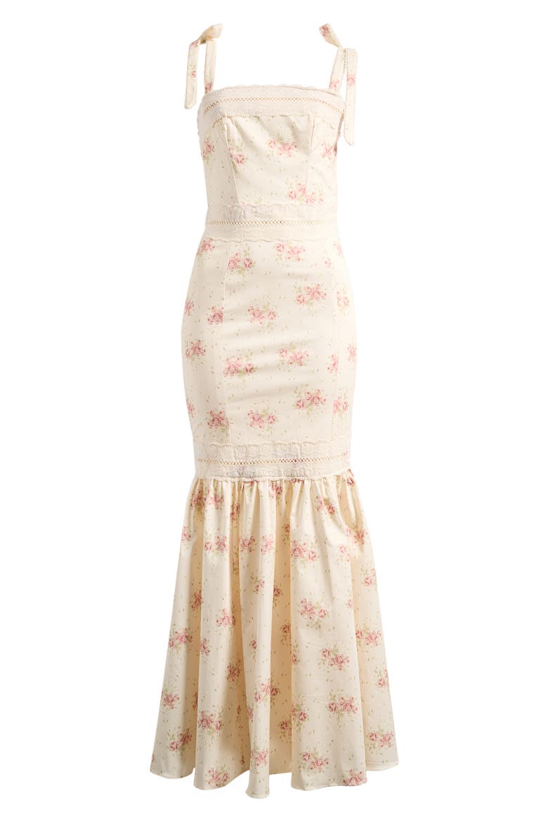 Alessina Floral Print Gown, Alternate, color, IVORY VINTAGE ROSE PRINT