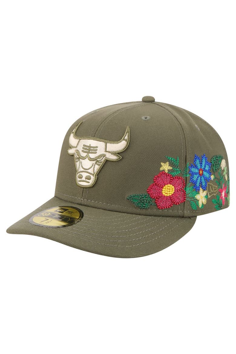 Men's New Era Olive Chicago Bulls Tonal Florals 59FIFTY Fitted Hat, Main, color, Olive