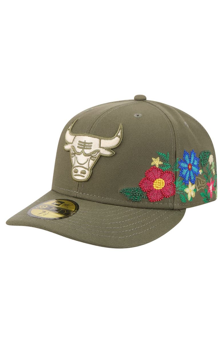 New Era Men's New Era Olive Chicago Bulls Tonal Florals 59FIFTY Fitted Hat, Main, color, Olive