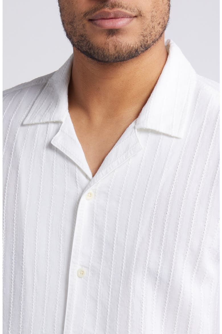 Sinclair Textured Stripe Cotton Camp Shirt, Alternate, color, WHITE