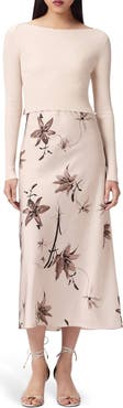 AllSaints Hera Long Sleeve 2-in-1 Rib Sweater & Midi Slipdress
