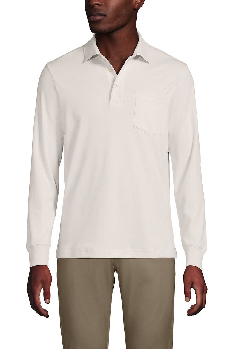 Long Sleeve Cotton Supima Polo Shirt with Pocket, Alternate, color, Soft Canvas Heather