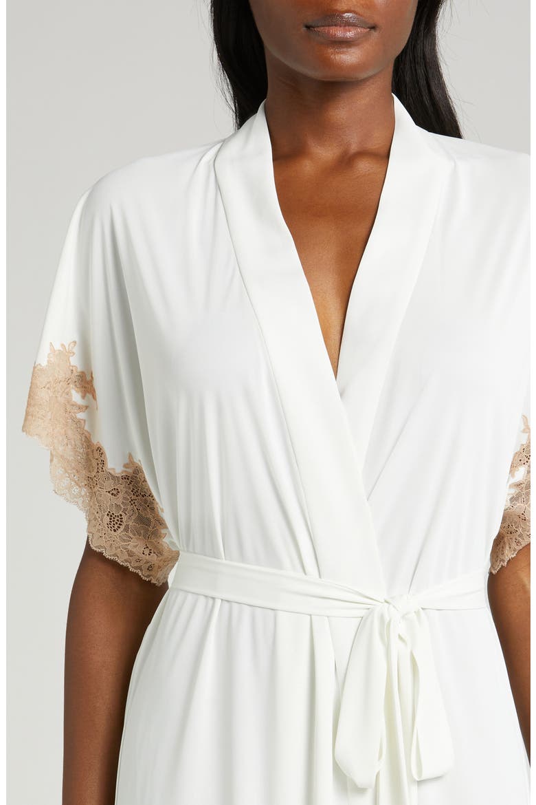 Thalia Lace Appliqué Short Sleeve Robe, Alternate, color, IVORY