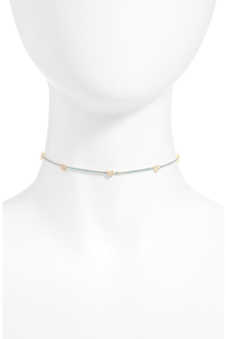 Adina’s Jewels Pastel Heart Tennis Choker Necklace, Main, color, AQUA BLUE