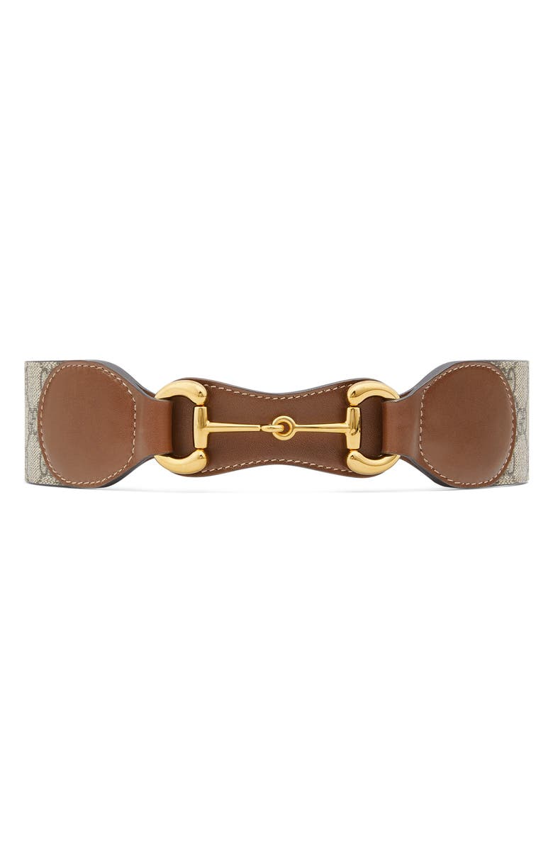 Gucci GG Supreme Horsebit Canvas & Leather Belt, Main, color,