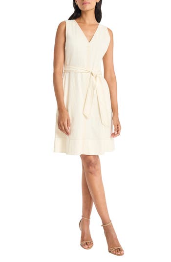 Maggy London Belted Linen Blend Dress in Pristine at Nordstrom Rack, Size 14