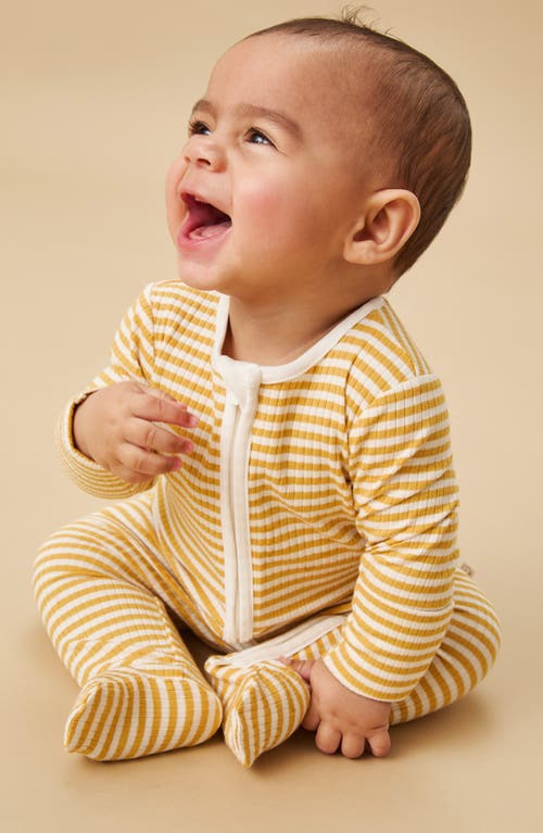 Shop Mori Rib Fitted One-piece Footed Pajamas In Mustard Stripe