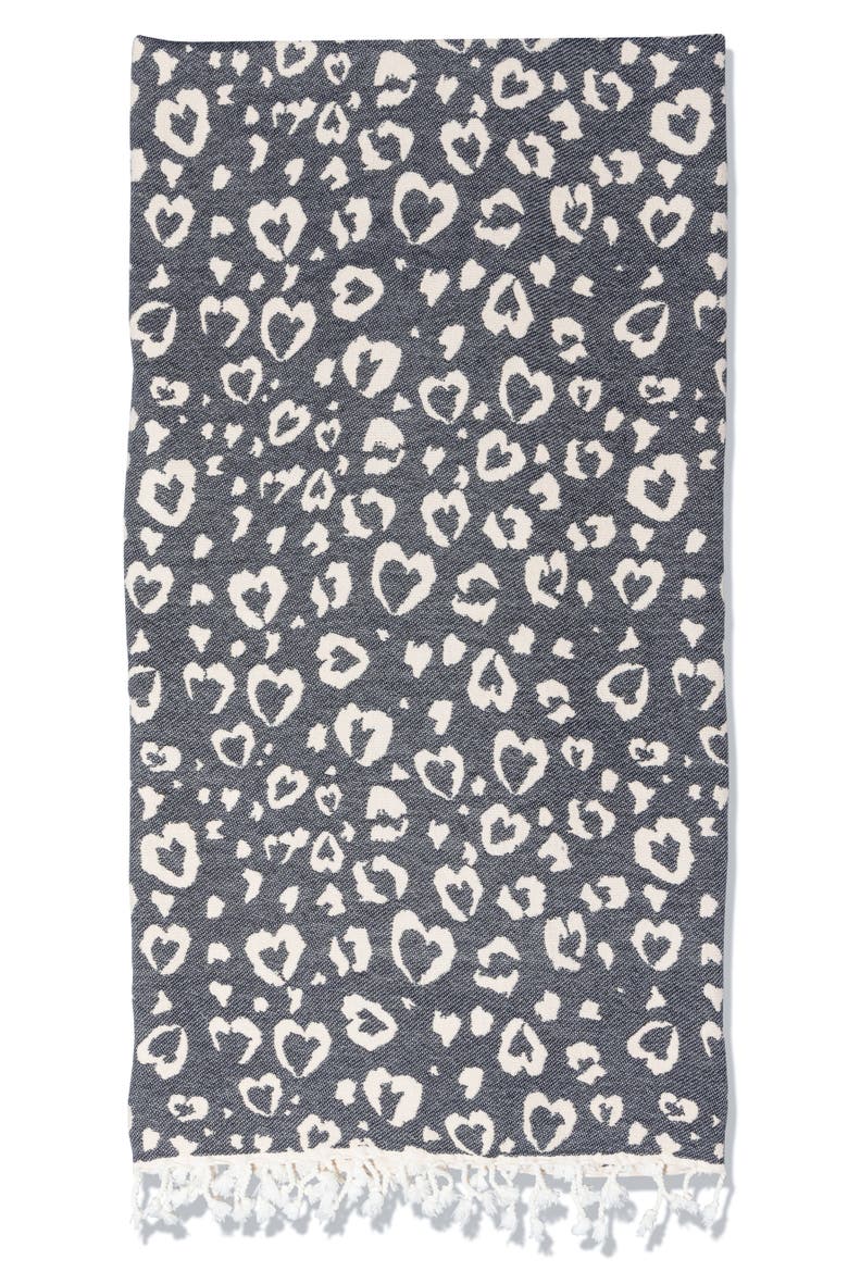 Leopard Heart Organic Cotton Medium Weight Throw Blanket, Alternate, color, Black