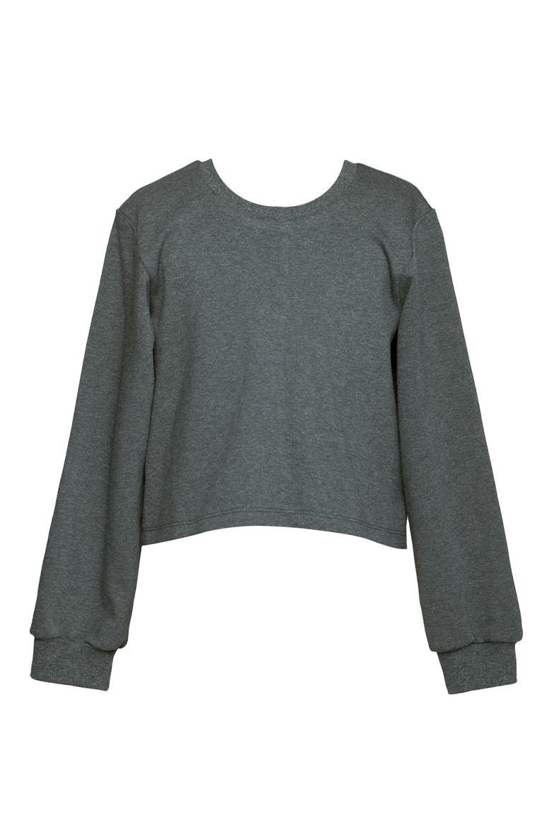 Kids' Sequin Bow Sweatshirt, Alternate, color, CHARCOAL