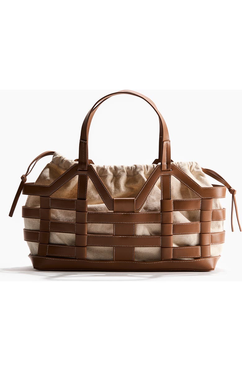 H&M Large drawstring-detail tote bag, Alternate, color, Brown/Light Beige