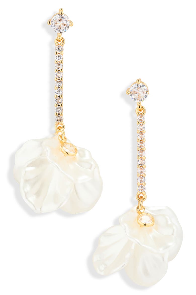 Crystals & Faux Pearl Petal Drop Earrings, Main, color, IVORY PETAL