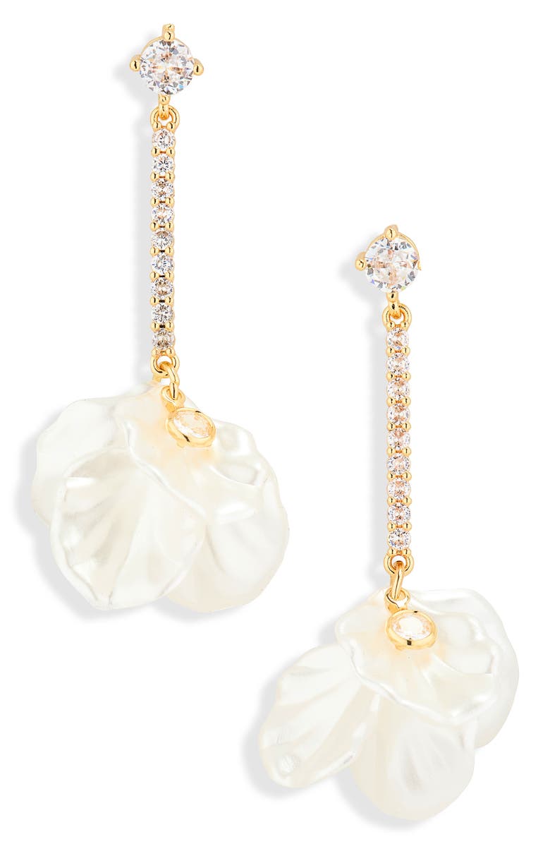 NATASHA Crystals & Faux Pearl Petal Drop Earrings, Main, color, Ivory Petal