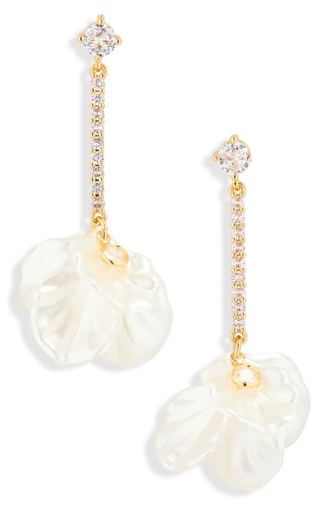 Crystals & Faux Pearl Petal Drop Earrings