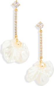 NATASHA Crystals & Faux Pearl Petal Drop Earrings