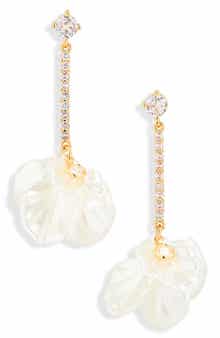 NATASHA Crystals & Faux Pearl Petal Drop Earrings