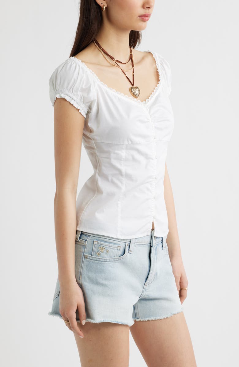 BP. Lace Trim Stretch Cotton Button-Up Top, Alternate, color, White