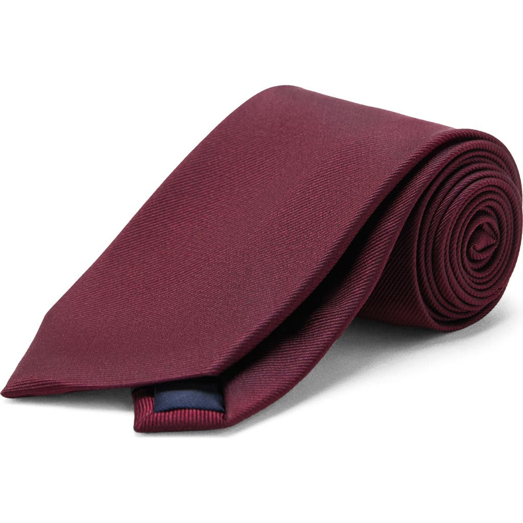 Mango Solid Silk Blend Twill Tie In Burgundy