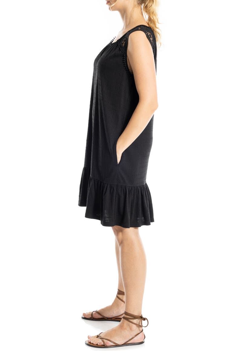 Lace Trim Sleeveless Trapeze Dress, Alternate, color, BLACK-BLACK