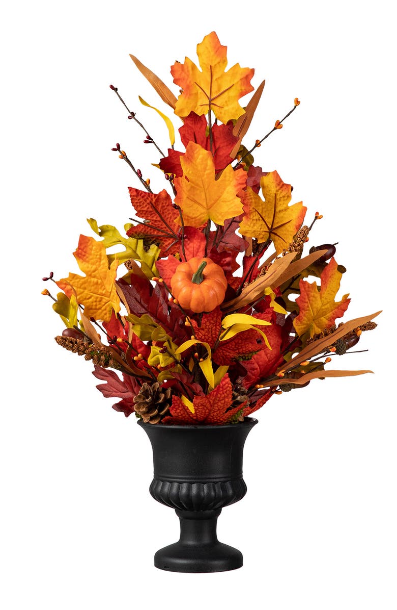 Glitzhome 24"H Fall Maple Leaf Urn Table Tree, Alternate, color, Orange
