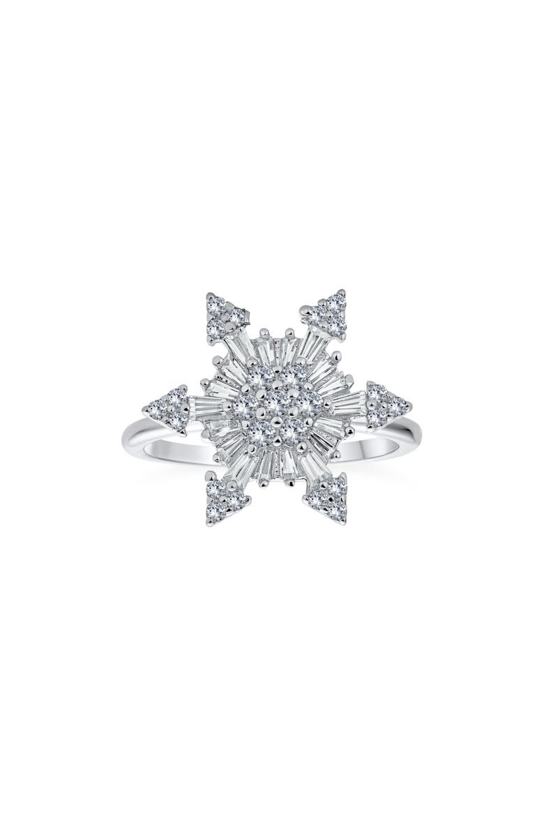 Sterling Silver CZ Snowflake Spinner Ring, Main, color, SILVER