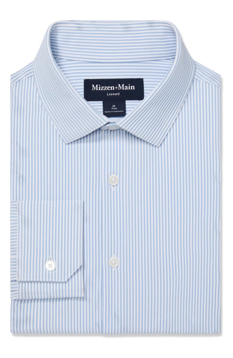 Mizzen+Main Leeward Trim Fit Stripe Performance Button-Up Shirt, Alternate, color, Bel Air Blue Banker Stripe