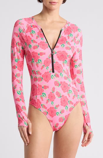 Betsey Johnson Scuba Knit Half Zip Long Sleeve One-Piece