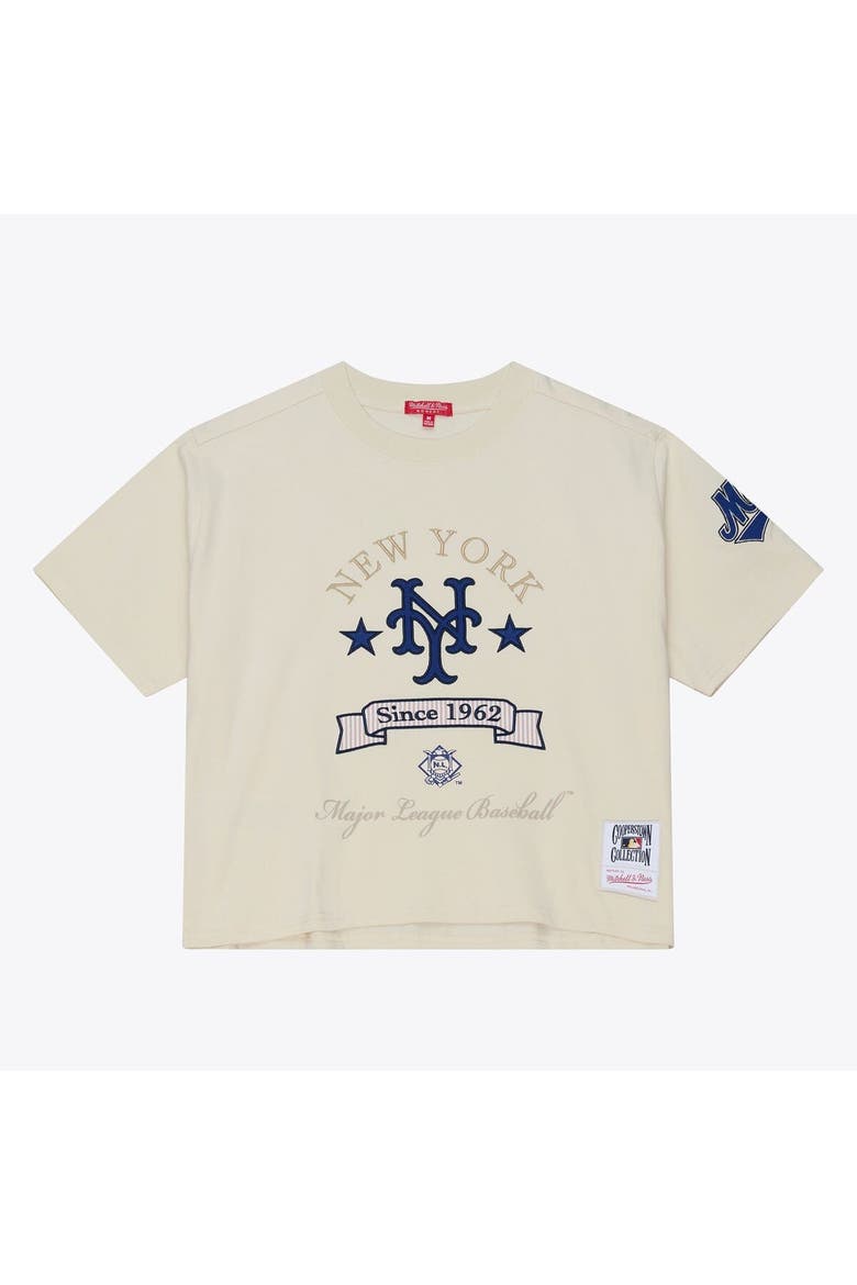 Women's Mitchell & Ness  Cream New York Mets Cooperstown Yacht Rock Boxy Cropped T-Shirt, Alternate, color, Cream