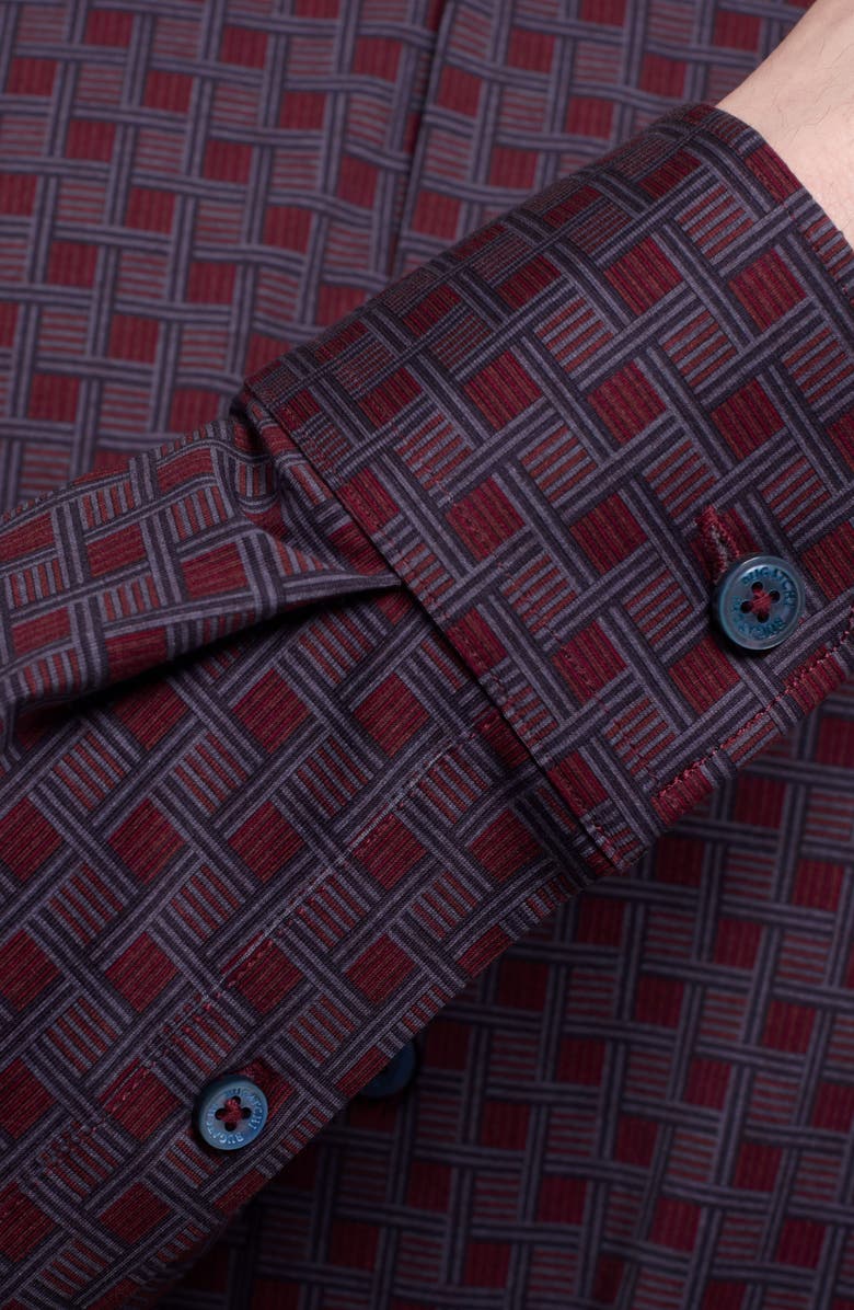 Bugatchi Jimmy OoohCotton<sup>®</sup> Geo Pattern Button-Up Shirt, Alternate, color, Bordeaux