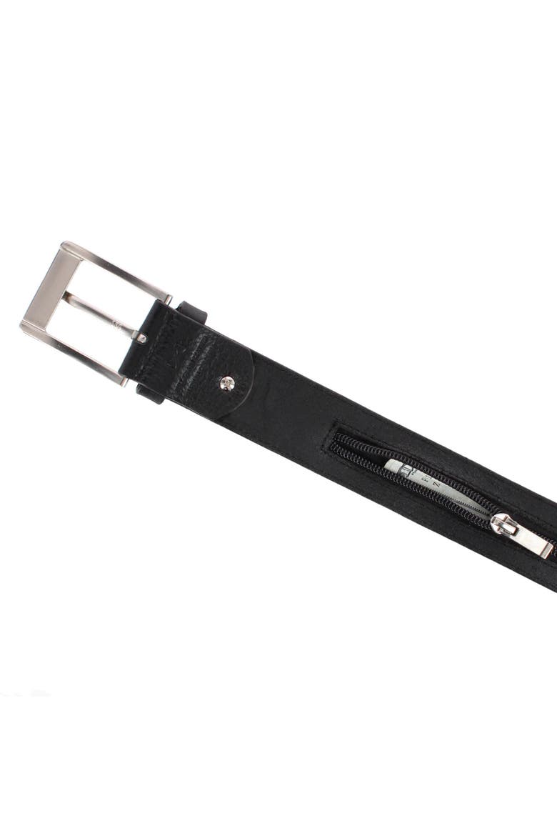Diplomat Hidden Zipper Geniune Leather Money Belt, Alternate, color, Black