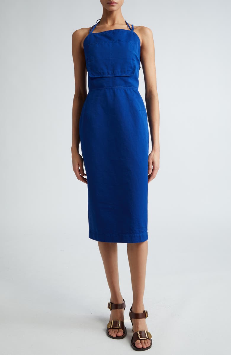 Max Mara Temide Sleeveless Cotton Poplin Belted Dress, Main, color, Cornflower Blue