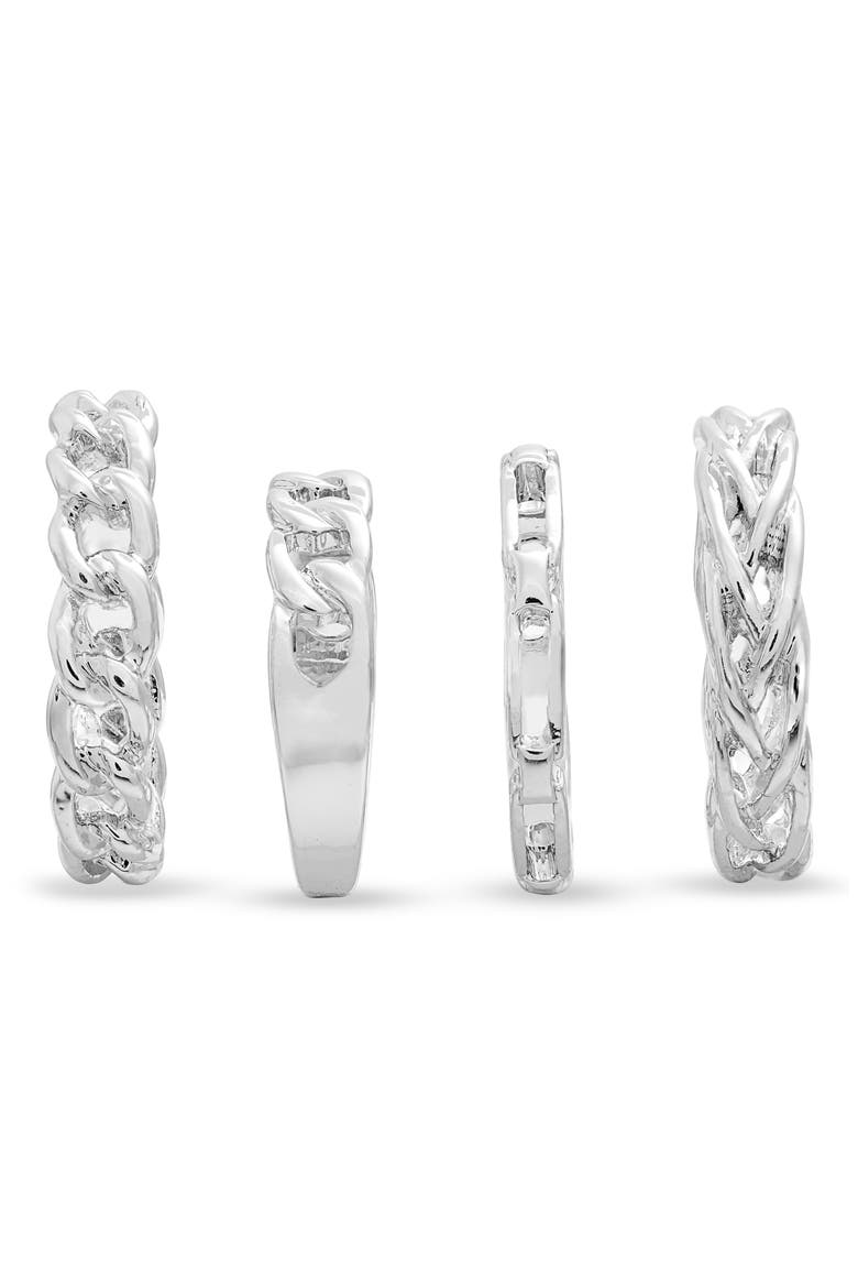 x Draya Michele Duran Set of 4 Chain Stacking Rings, Alternate, color, SILVER