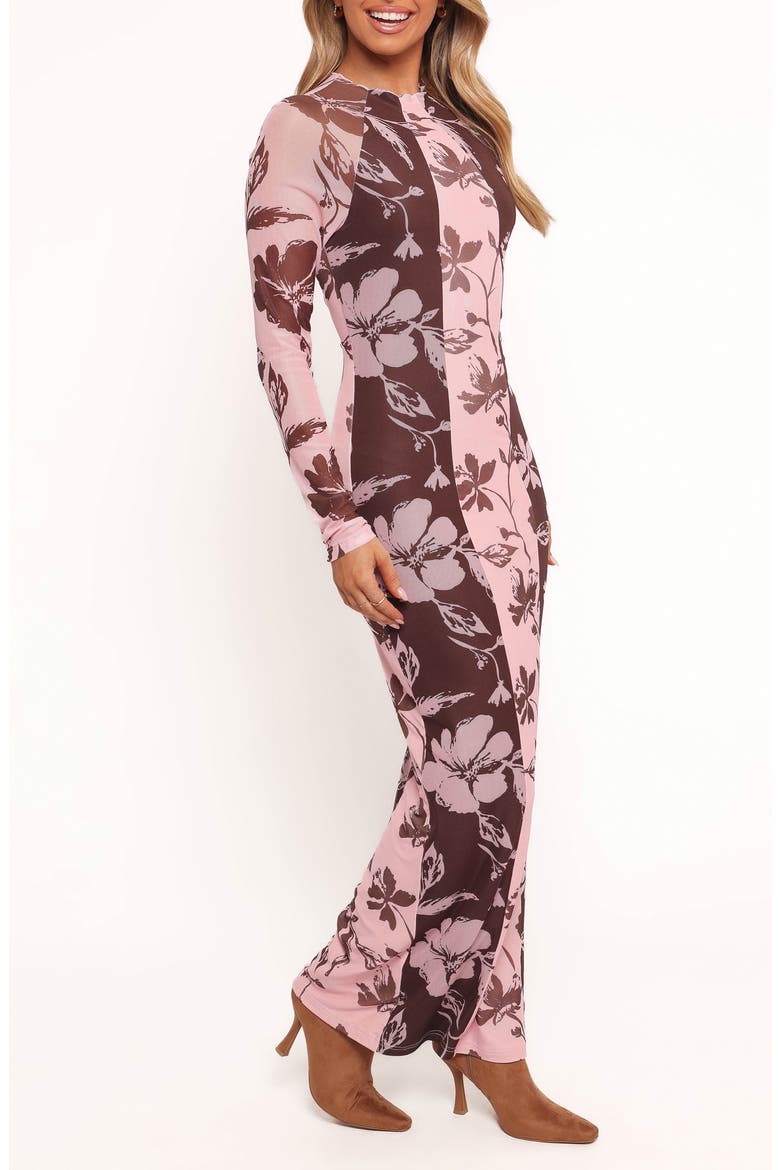 Bellatrix Long Sleeve Body-Con Maxi Dress, Alternate, color, PINK BROWN FLORAL