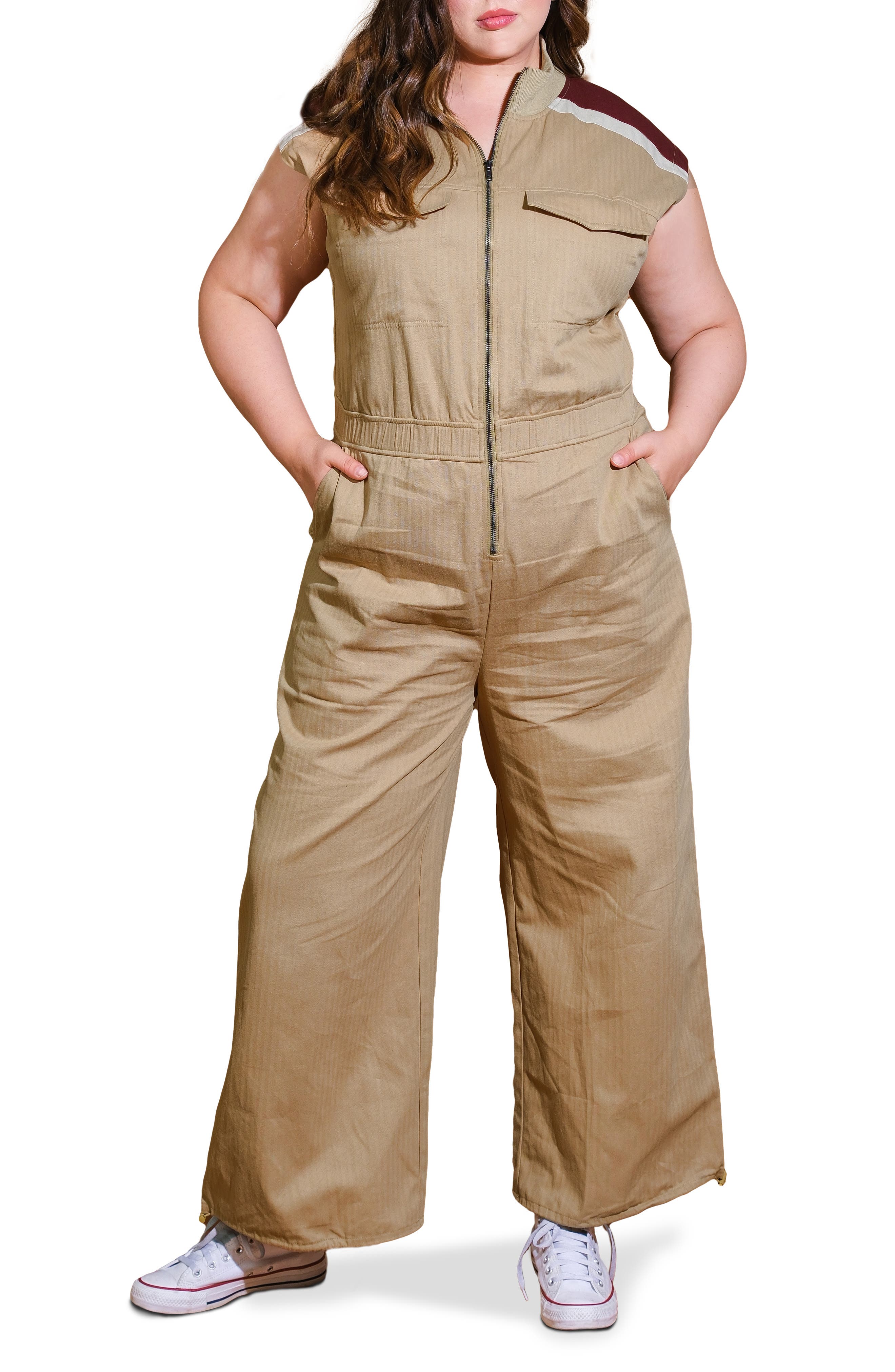 FLYING TOMATO Cap Sleeve Cotton Utility Jumpsuit