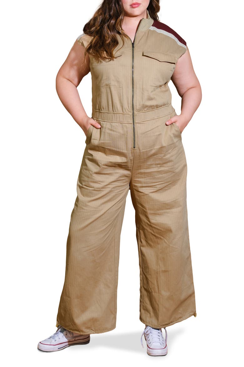 Cap Sleeve Cotton Utility Jumpsuit, Main, color, CAMEL