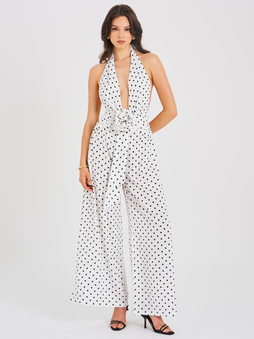 Miss Circle Oriana Halter Backless Polka Dot Jumpsuit In White