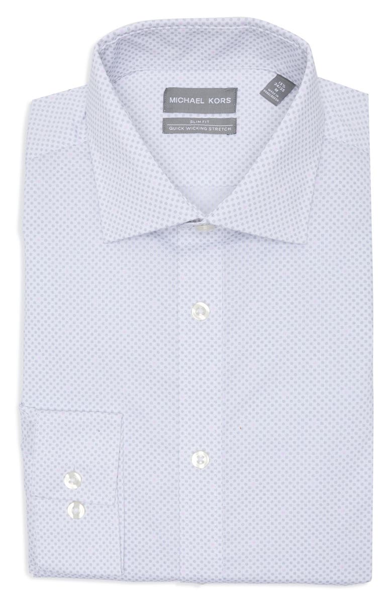 Michael Kors Quick Wicking Slim Fit Dress Shirt, Alternate, color, Silver